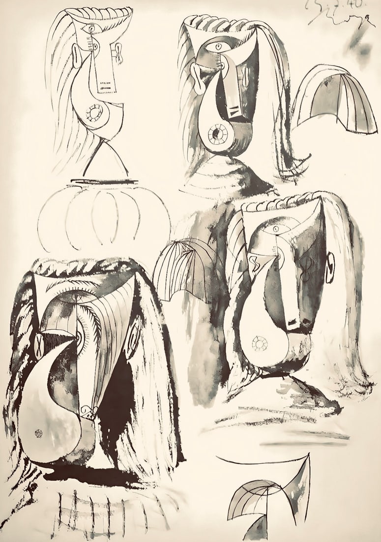 Pablo Picasso, Composition, Carnet de dessins de Picasso, Cahiers d'Art, Limited Edition Lithograph: Lithograph on velin paper. Inscription: Unsigned and unnumbered. Paper Size: 16.54 x 11.81 inches. Excellent condition. Notes: From the volume, Carnet de dessins de Picasso: reproduits au format de l'