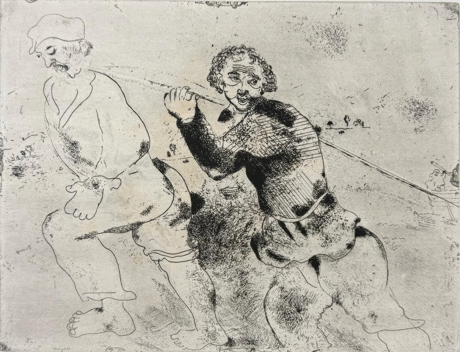 Marc Chagall, The Haulers, from Dead Souls, Limited Edition Etching, 1923-1927 (1 of 4)