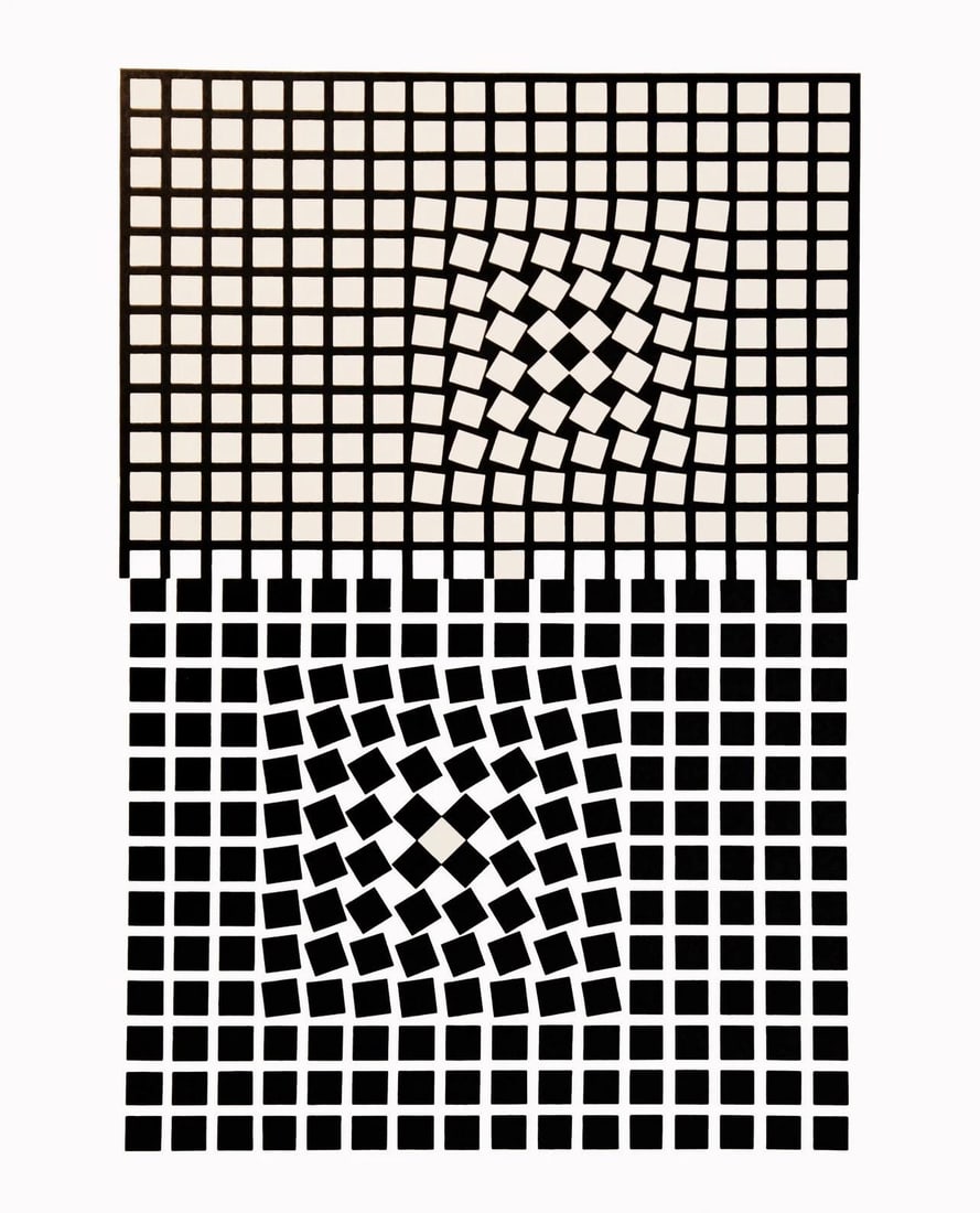 Victor Vasarely, Composition, Corpusculaires, Limited Edition Heliogravure: Heliogravure on 280 gm M2 gloss paper. Paper Size: 11.61 x 9.25 inches. Excellent condition. Notes: From the folio, Corpusculaires, 1973. Published and printed by Editions du Griffon, Neuchatel, Switz