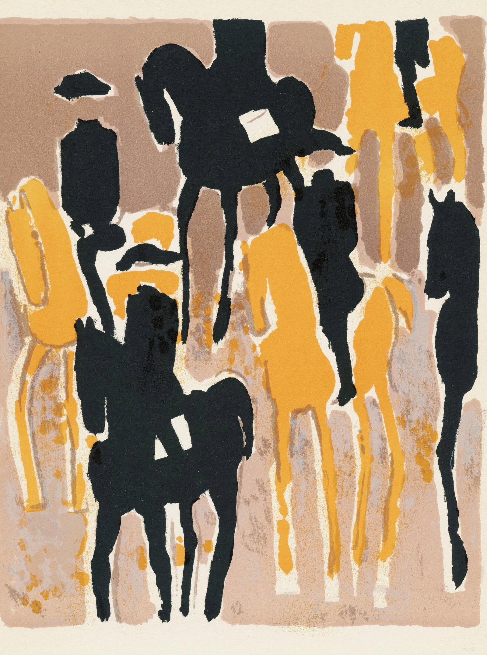 Andre Brasilier, The Black Frame, from Prints from the Mourlot Press, Limited Edition Lithograph,: This exquisite lithograph by Andre Brasilier (born 1929), titled Le Cadre noir (The Black Frame), from the album Prints from the Mourlot Press, exhibition sponsored by the French Embassy, circulated b