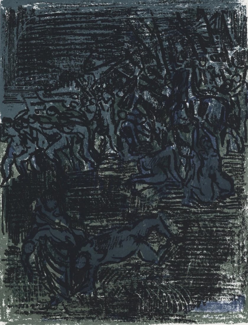 Andre Cottavoz, Composition, L'Odyssee, Limited Edition Lithograph: Lithograph on velin sirene des papeteries Arjomari paper. Paper size: 12 x 9.25 inches. Excellent condition. Inscription: Unsigned and unnumbered, as issued. Notes: From the folio, L'Odyssee, 1969. Pu