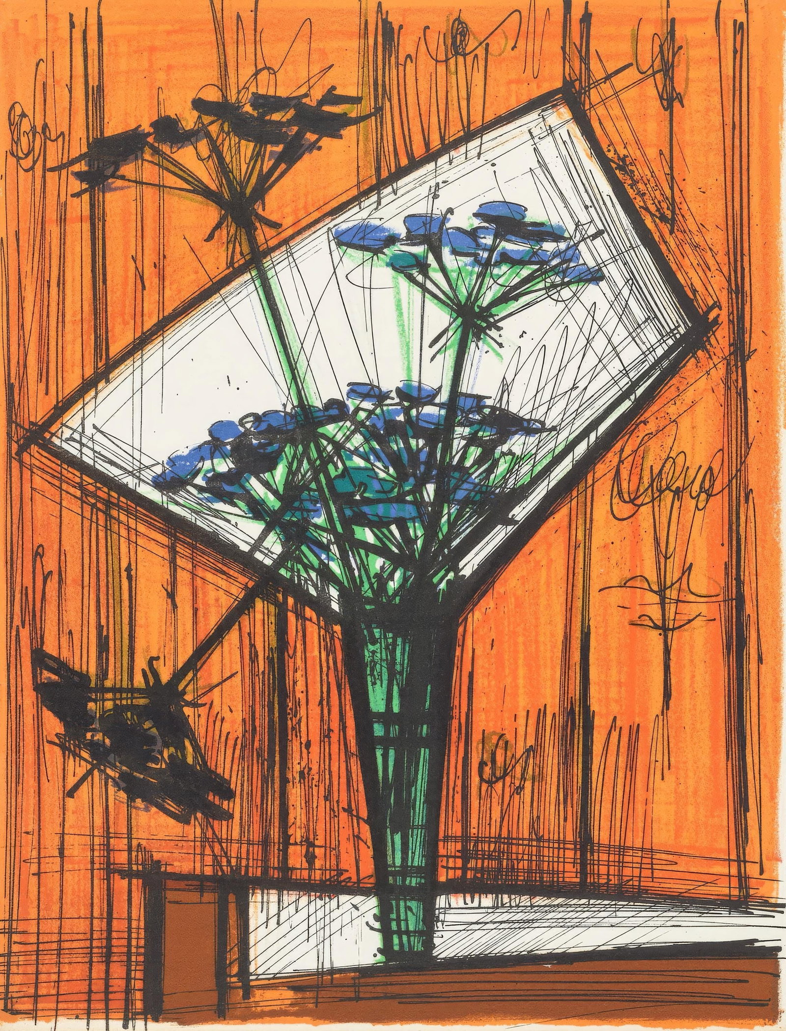 Bernard Buffet, The Umbels, from Memories and Portraits of Artists, Limited Edition Lithograph, 1972: This exquisite lithograph by Bernard Buffet (1928-1999), titled Les ombelles (The Umbels), originates from the 1972 edition published by Editions A. C. Mazo et Cie., Paris, in collaboration with Leon