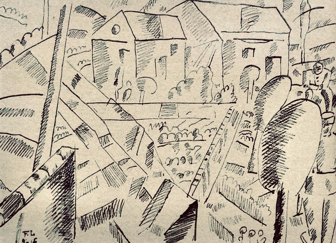 Fernand Leger, Paysage en Argonne, Dessins de Guerre 1915-16, Limited Edition Lithograph: Lithograph, stencil on velin paper. Paper Size: 10 x 7.75 inches. Inscription: Signed in the plate and unnumbered, as issued. Condition: Very good/excellent, consistent with age. Notes: From the folio