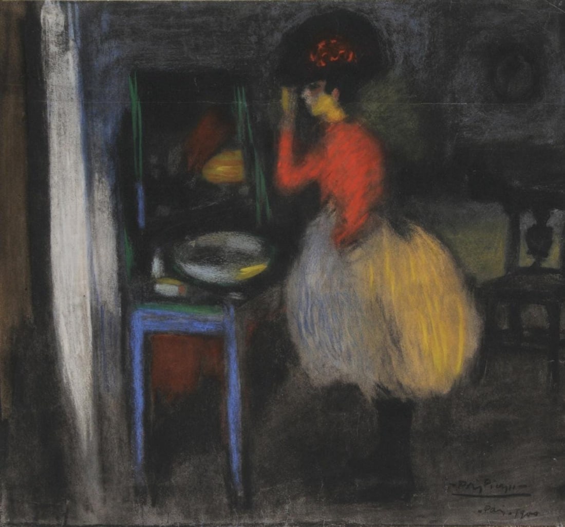 Pablo Picasso, Composition, Les Bleus de Barcelone, Limited Edition Lithograph: Lithograph and stencil with gouache and pastel inks on velin de Rives paper, archivally hinged on velin de Rives backing sheet, as issued. Paper size: 21.34 x 16.5 inches. Excellent condition. Inscrip