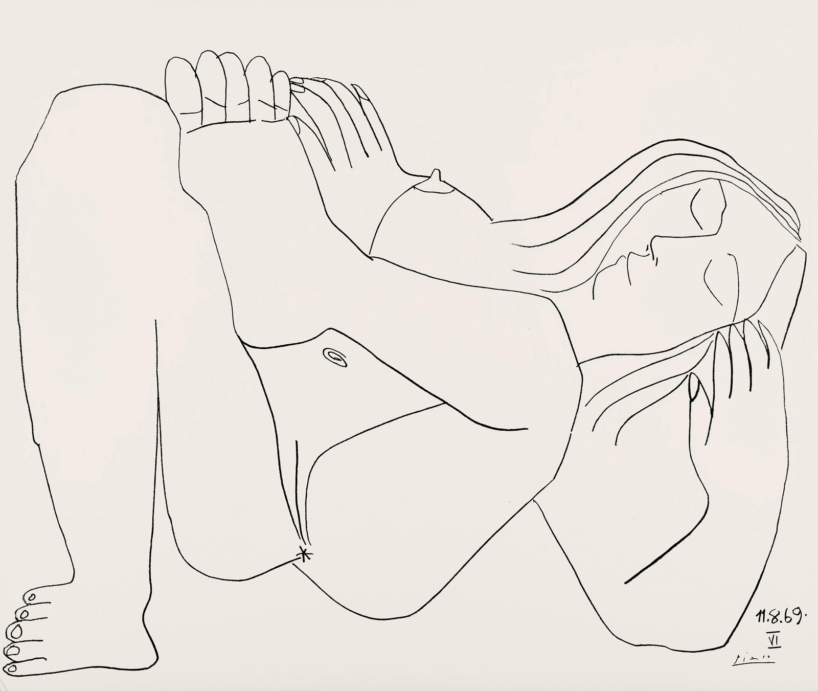 Pablo Picasso, Composition (Orozco 193-204), Au Baiser D'Avignon, Limited Edition Lithograph: Lithograph on velin d'Arches paper. Paper size: 15.75 x 19.625 inches. Excellent condition. Signed in the plate and unnumbered, as issued. Notes: From the folio, Picasso au baiser d'Avignon, douze des