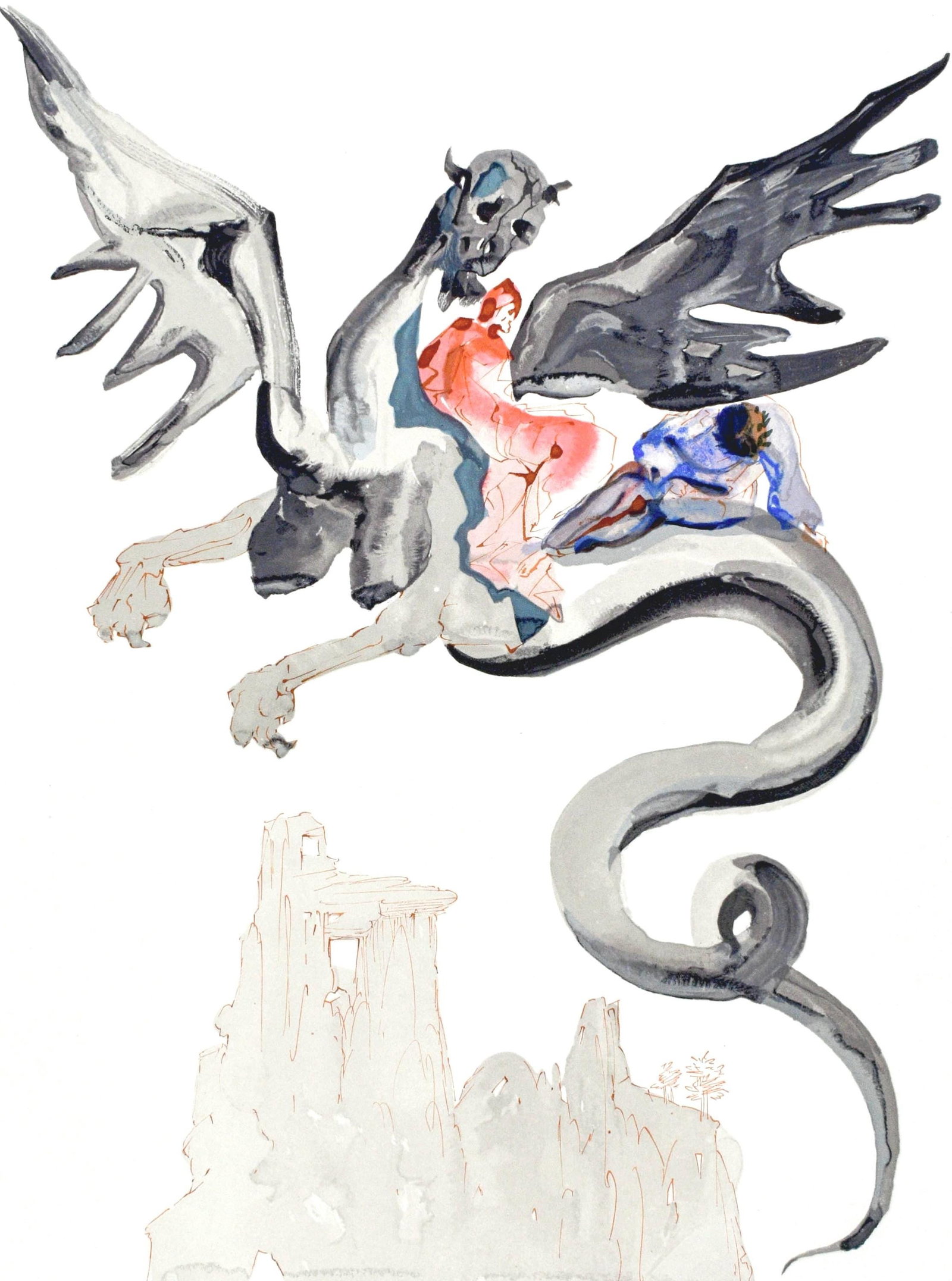 Salvador Dali, L'Enfer XVII (Michler/Lopsinger 1039-1138; Field 189-200), La Divine Comedie, Limited: Woodcut in colors on velin pur chiffon de Rives paper. Paper size: 13 x 10.375 inches. Inscription: Unsigned and unnumbered, as issued. Catalogue raisonne references: Dali, Salvador, et al. Salvador D