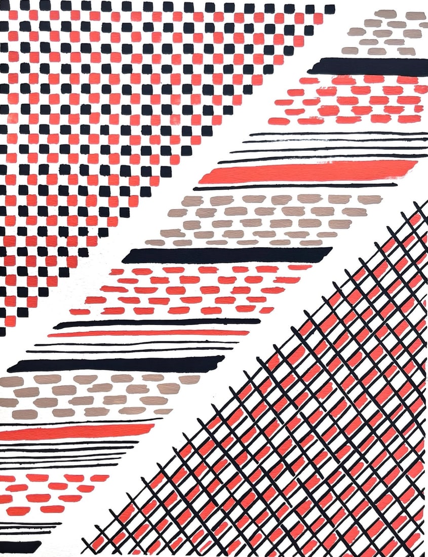 Sonia Delaunay, Planche No. 13, Compositions, couleurs, idees: Sonia Delaunay, Limited Edition: Colour stencil with dense gouache inks on velin paper. Unsigned and unnumbered with printed title-heading designed by Delaunay, upper left, as issued. Paper Size: 12.625 x 9.625 inches. Excellent cond