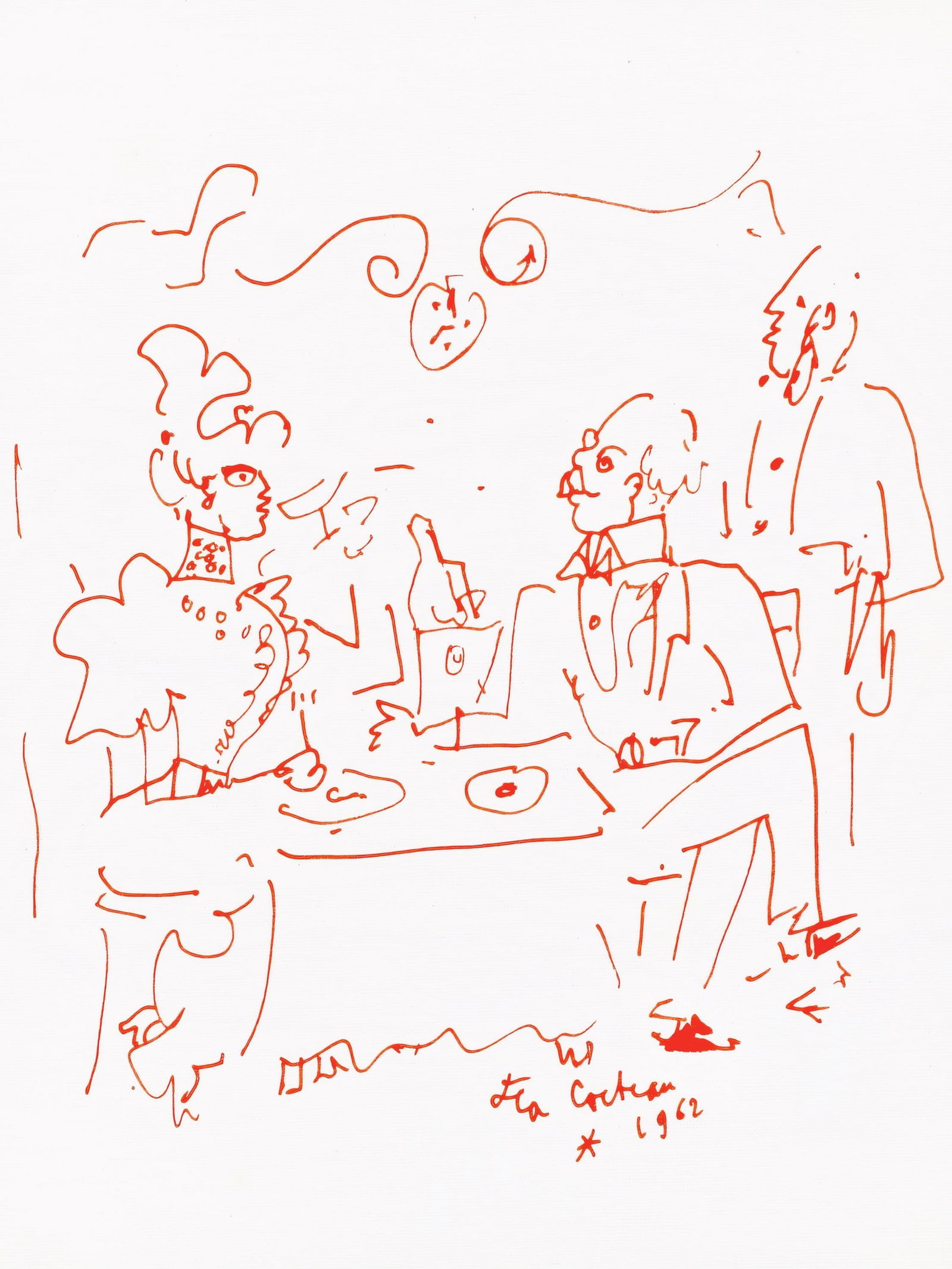 Jean Cocteau, Untitled, from Recipes for a Friend, illustrations by Jean Cocteau, Limited Edition: Jean Cocteau (1889-1963); Sans titre (Untitled), 1964. Lithograph on papier de toile enduit paper. Paper size 12 x 9.45 inches. Signed in the plate and unnumbered, as issued. Printed and published by