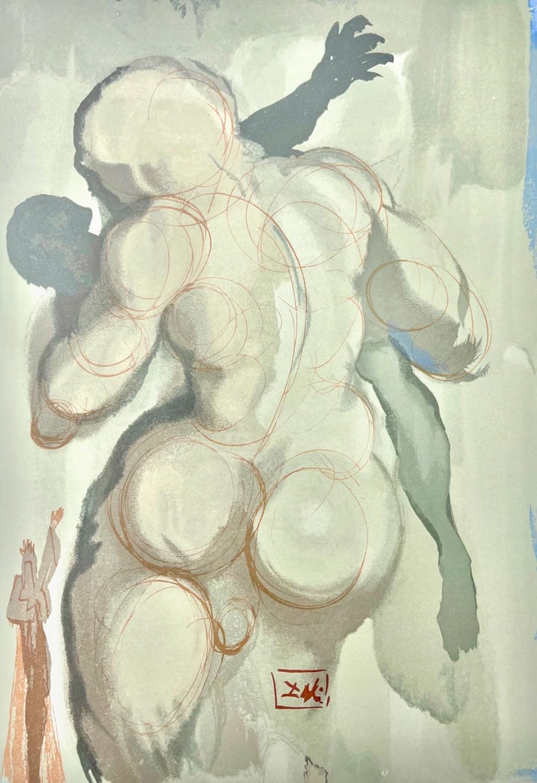 Salvador Dali, Fegefeuer VI (Michler/Lopsinger 1039-1138; Field 189-200), Die Gottliche Komodie,: Woodcut in colors on velin de Rives BFK paper, mounted on velin d'Arches support, as issued. Paper size: 13 x 10.375 inches. Inscription: Signed in the block, and unnumbered, as issued. Catalogue rais