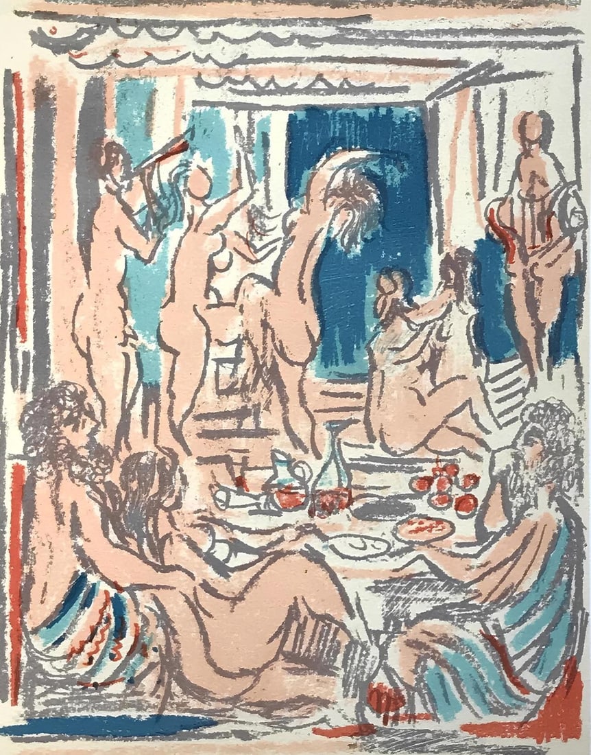 Andre Cottavoz, Composition, L'Odyssee, Limited Edition Lithograph: Lithograph on velin sirene des papeteries Arjomari paper. Paper size: 12 x 9.25 inches. Excellent condition. Inscription: Unsigned and unnumbered, as issued. Notes: From the folio, L'Odyssee, 1969. Pu