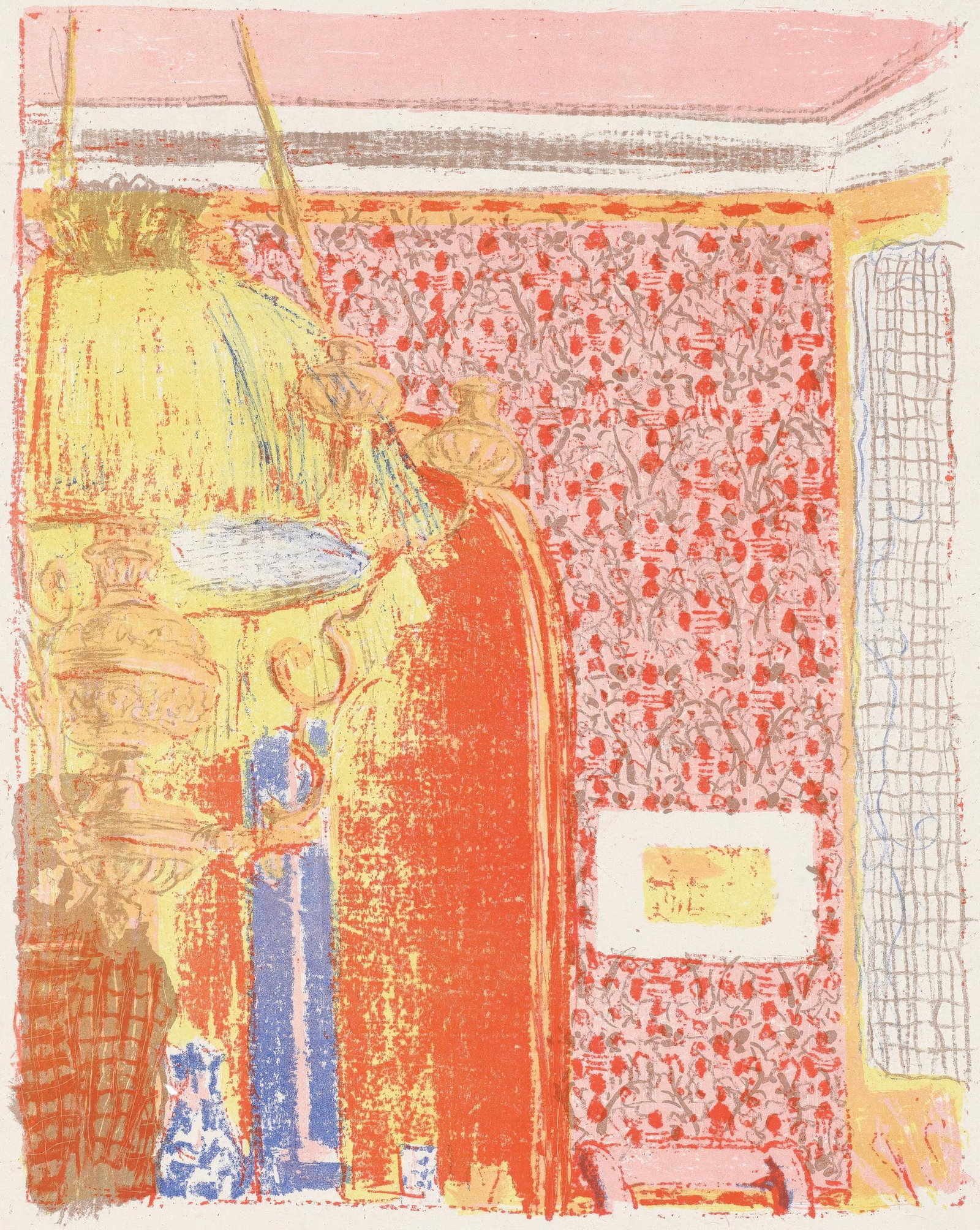 Jean-Edouard Vuillard, Interior with Pink Hangings II, from The Graphic Work of Vuillard, Limited: This exquisite lithograph by Jean-Edouard Vuillard (1868-1940), titled Interieur aux tentures roses II (Interior with Pink Hangings II), from L'oeuvre grave de Vuillard (The Graphic Work of Vuillard),