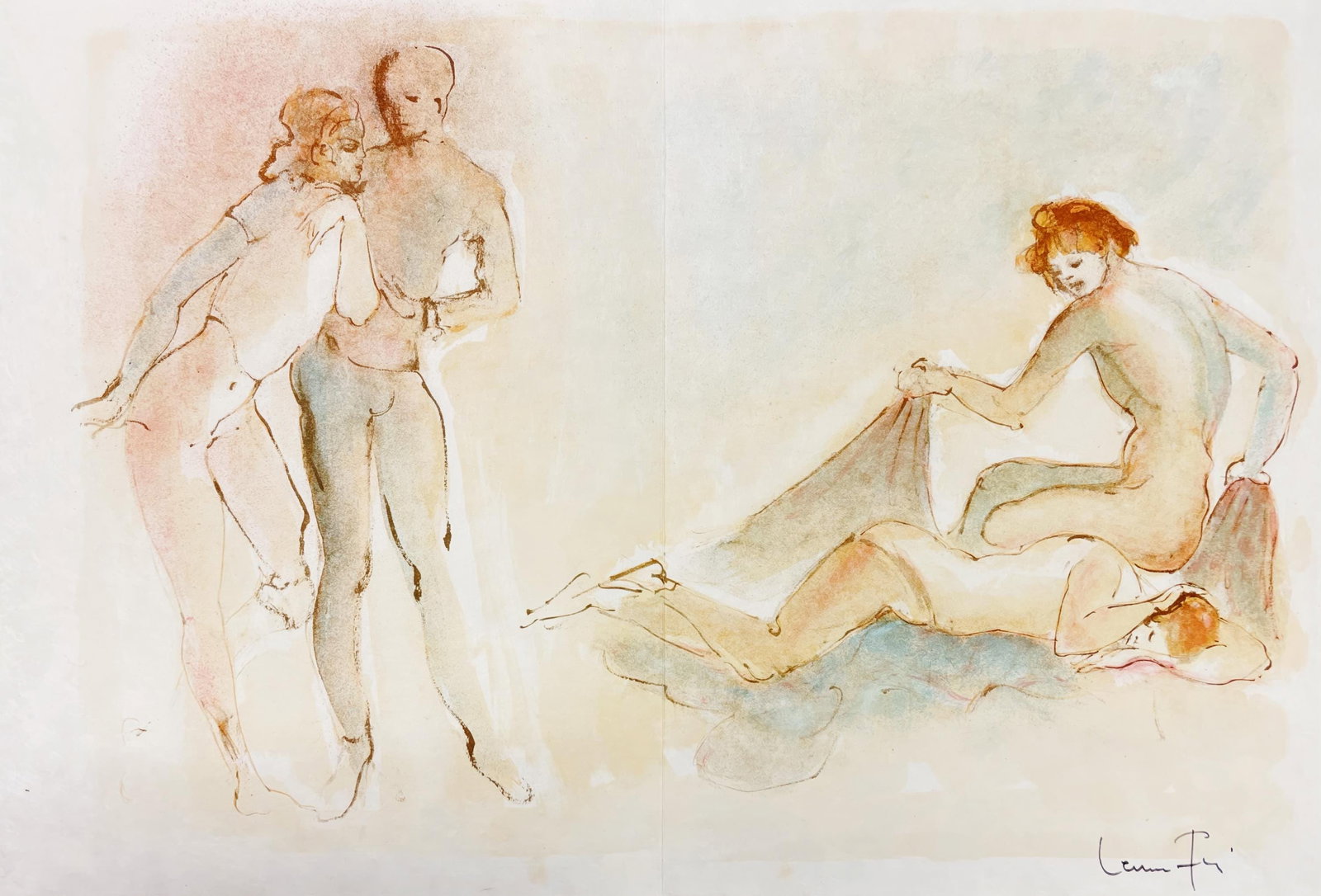 Leonor Fini, Untitled, from Parallel, Limited Edition Lithograph, 1969: This exquisite lithograph by Leonor Fini (1907-1996), titled Sans titre (Untitled), from the folio Parallelement (Parallel), Paul Verlaine, illustre de lithographies originales de Leonor Fini, origina