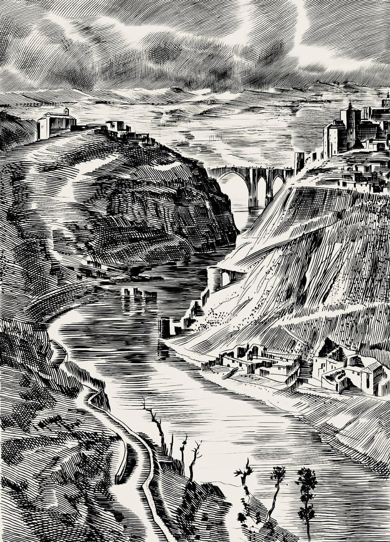 Albert Decaris, Composition, Portrait de A. Decaris, Limited Edition Engraving: Engraving on velin de Rives paper. Paper size: 13.18 x 10.55 inches. Excellent condition. Inscription: unsigned and unnumbered, as issued. Notes: From the volume, Portrait de A. Decaris, 1953. Publish