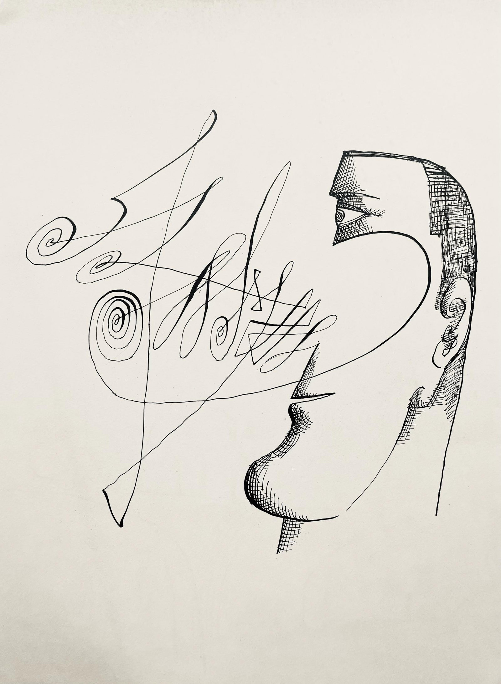 Saul Steinberg, Composition, Derriere le miroir, Limited Edition Lithograph: Lithograph on velin paper. Paper Size: 15 x 11 inches. Excellent condition. Inscription: Unsigned and unnumbered, as issued. Notes: From Derriere le miroir, N deg 157, 1966. Published by Aime Maeght,