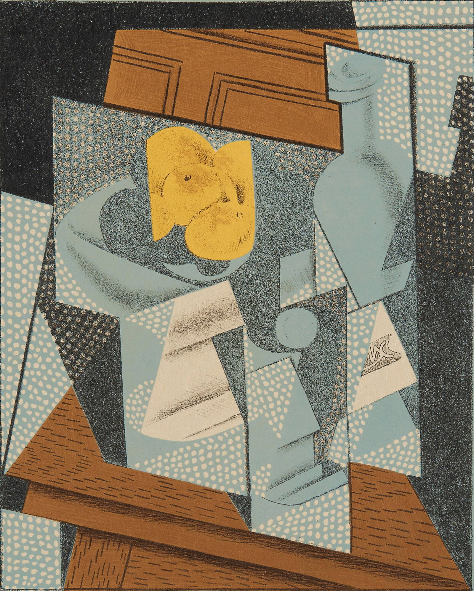 Juan Gris, Compotier (Kahnweiler 1969), Au Soleil du Plafond, Limited Edition Lithograph: Lithograph on velin d'Arches paper. Paper size: 16.5625 x 12.625 inches. Excellent condition. Inscription: Unsigned and unnumbered, as issued. Notes: From the folio, Au Soleil du Plafond, 1955. Publis