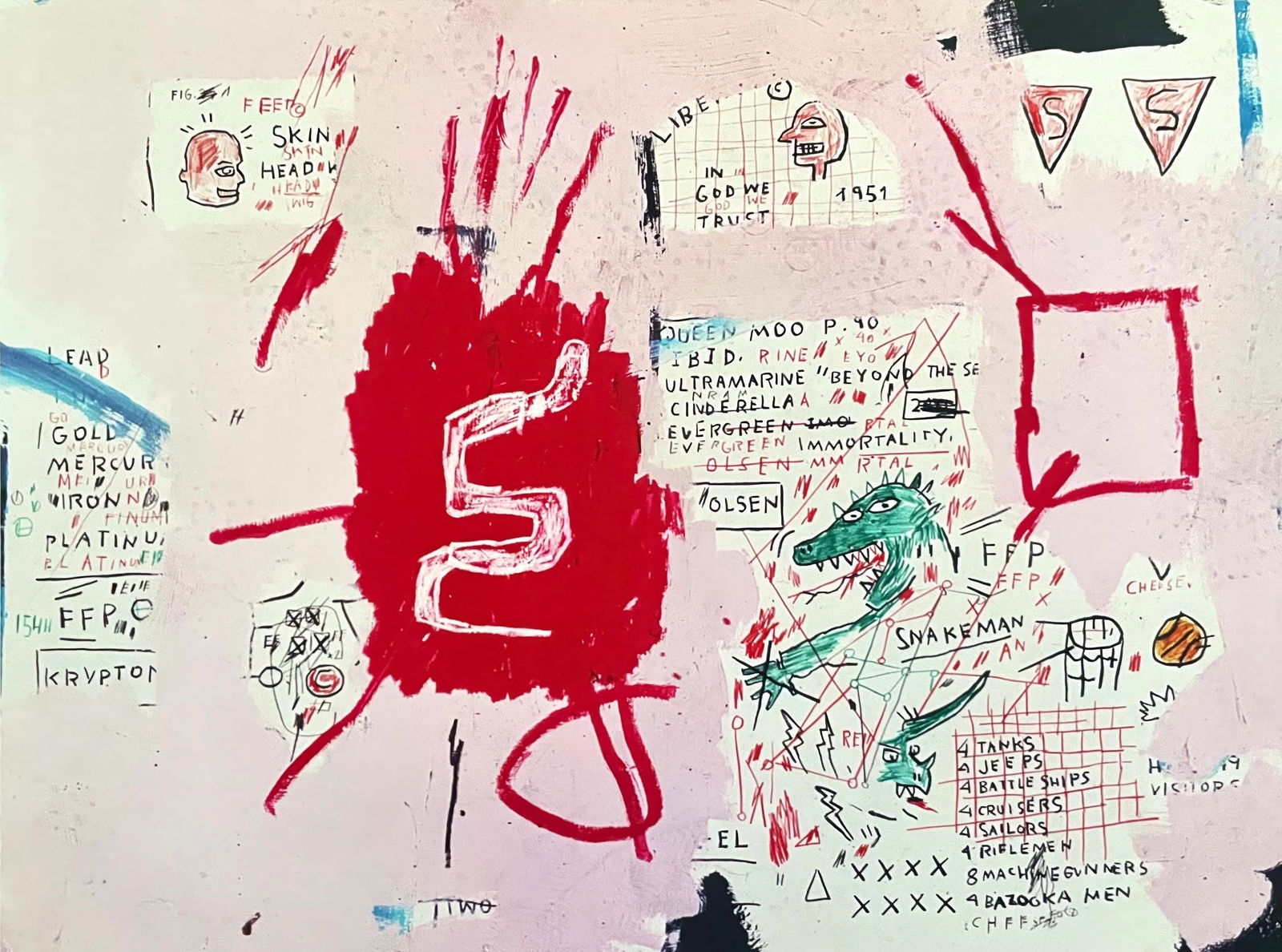 Jean-Michel Basquiat, Snakeman, Official Edition Archival Pigment Print: Archival pigment print on semi-gloss archival paper. Paper Size: 12 x 16 inches. Inscription: Unsigned and unnumbered, as issued. Condition: Excellent. Notes: Licensed by Artestar, New York; published