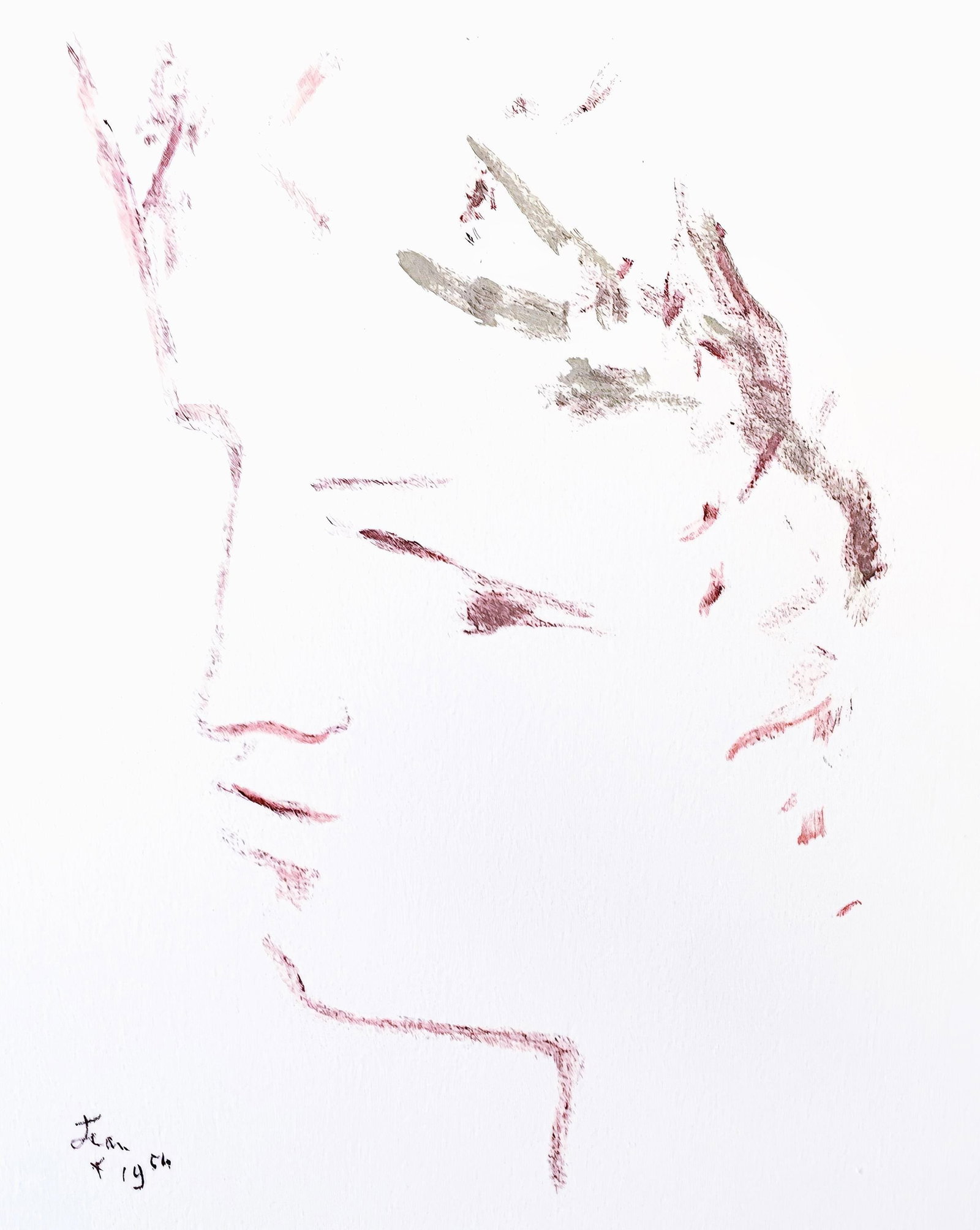 Jean Cocteau, Untitled, from Under the Coat of Fire, Limited Edition Lithograph, 1955: This exquisite lithograph by Jean Cocteau (1889-1963), titled Sans titre (Untitled), originates from the 1955 album Sous le manteau de feu, Poems, douze lithographies originales de Jean Cocteau de l'A