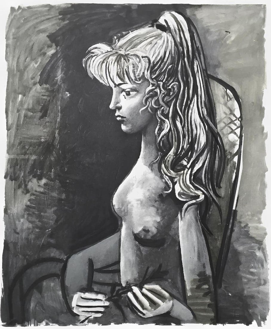Pablo Picasso, Sylvette Au Fauteuil, Original Edition Lithograph: Lithograph on archival paper. Paper size: 27.25 x 20.25 inches. Excellent condition. Inscription: Unsigned and unnumbered, as issued. Notes: From Published and printed by Touchstone Publishers of Dela