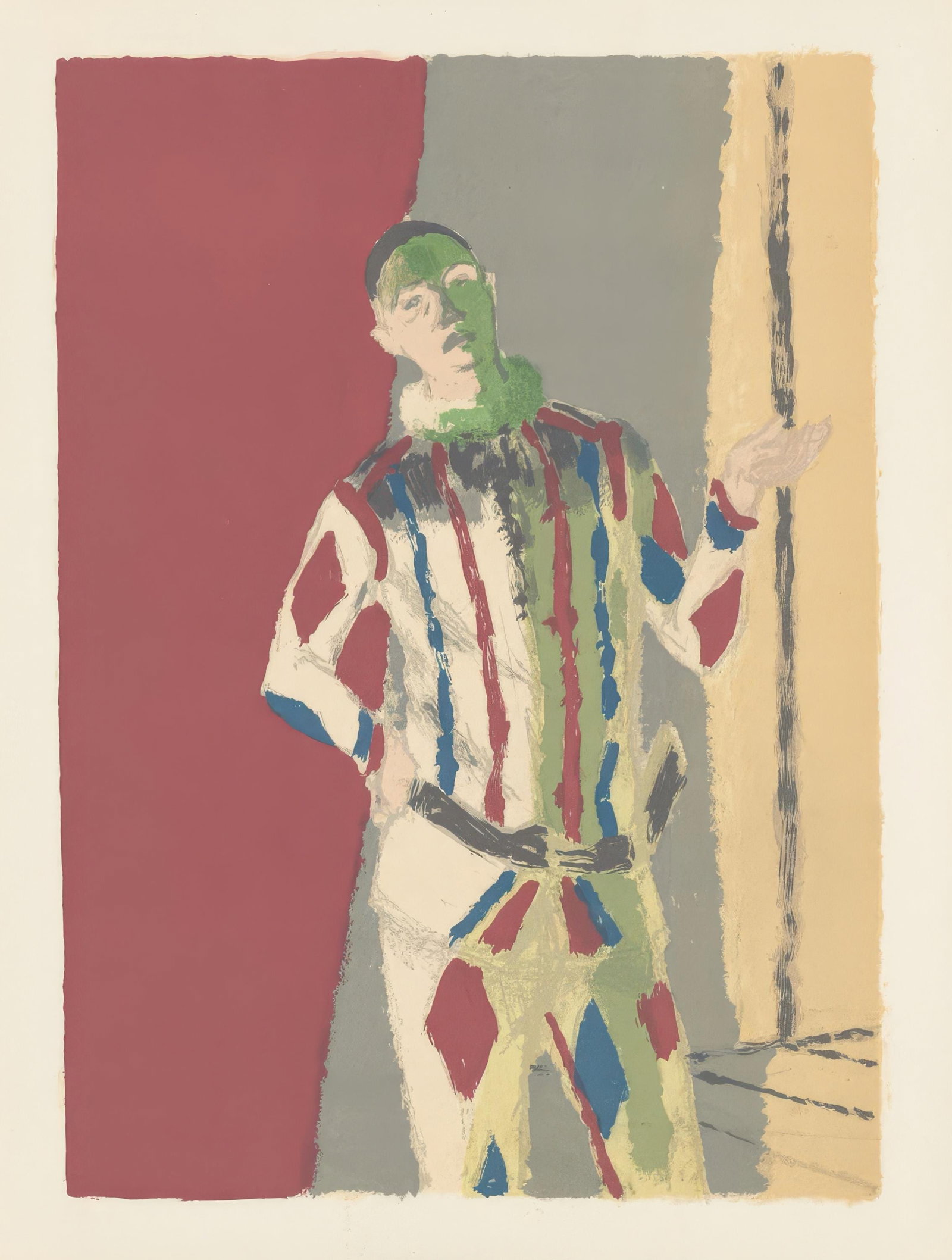 Bernard Cathelin, The Harlequin, from Memories and Portraits of Artists, Limited Edition Lithograph,: This exquisite lithograph by Bernard Cathelin (1919-2004), titled L'Arlequin (The Harlequin), originates from the 1972 edition published by Editions A. C. Mazo et Cie., Paris, in collaboration with Le