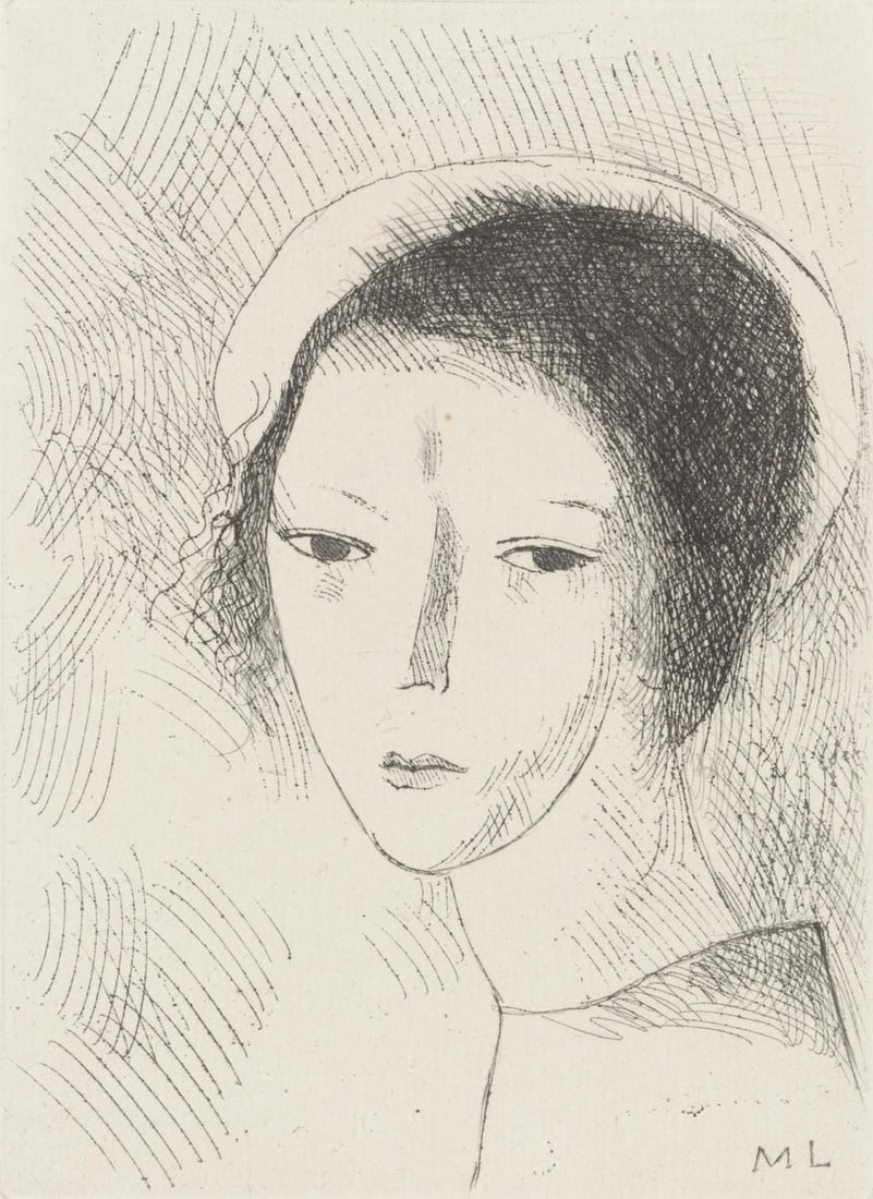 Marie Laurencin, Tete de jeune fille (Marchesseau 250), Du cubisme, Limited Edition Etching: Etching on velin du Lana Papiers Speciaux pur fil paper. Paper Size: 10.0625 x 8.25 inches. Excellent condition. Inscription: Unsigned and unnumbered, as issued. Notes: From the album, Du cubisme, 194