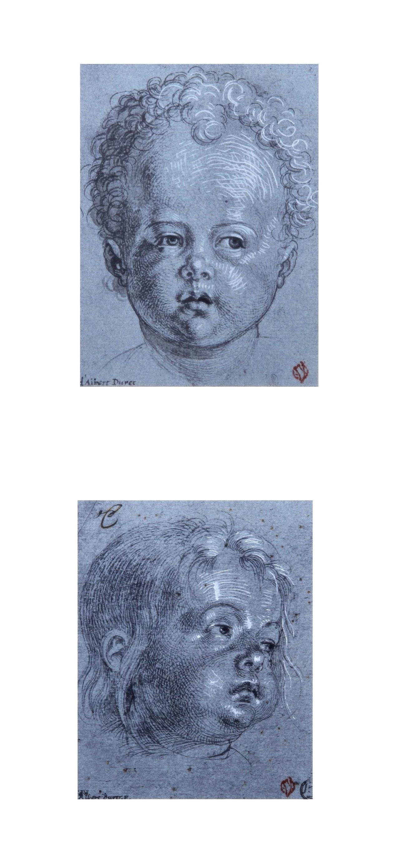 Albrecht Durer, Two childrens heads, from Faces of Children, Limited Edition Lithograph and Pochoir,: This exquisite lithograph and pochoir by Albrecht Durer (1471-1528), titled Deux tetes d'enfant (Two children's heads), originates from the 1968 folio Visages d'Enfants. Quinze Dessins de Durer a Dufy
