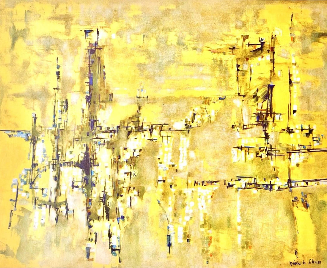 Vieira da Silva, Ville doree, Vieira da Silva, Peintres d'aujourd'hui, Limited Edition Heliogravure: Heliogravure on velin paper. Paper Size: 10.83 x 13.78 inches. Inscription: Signed in the plate and unnumbered, as issued. Notes: From the folio, Vieira da Silva, Peintres d'aujourd'hui, 1960. Publish