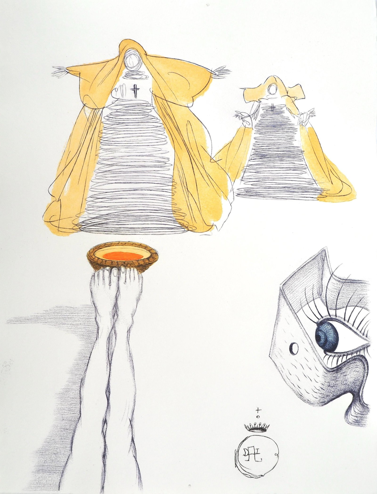 Salvador Dali, Composition (Field 67-4; M/L 174-187), Dali illustre Casanova, Limited Edition: Etching in colors on velin pur chiffon de Rives paper. Paper Size: 14.875 x 11.25 inches. Excellent condition. Signed in the plate and unnumbered, as issued. Notes: From the folio, Dali­ illustre Cas