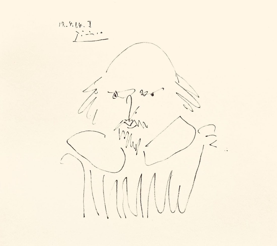 Pablo Picasso, Shakespeare X (Bloch 1197), Picasso-Aragon Shakespeare, Limited Edition Lithograph: Lithograph on velin paper. Paper Size: 19 x 13 inches. Excellent condition. Inscription: Unsigned and unnumbered, as issued. Notes: From the volume, Picasso-Aragon Shakespeare, 1965. Published by Harr