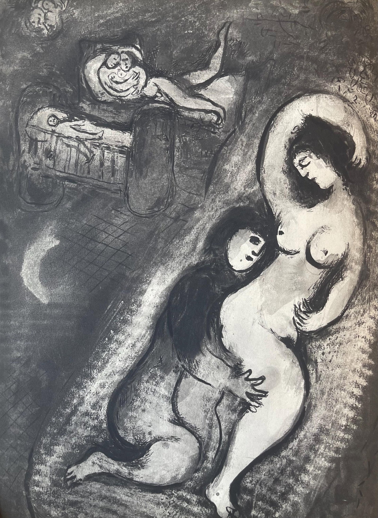 Marc Chagall, Composition, Contes de Boccace, Verve: Revue Artistique et Litteraire, Limited Edition: Lithograph on velin des Papeteries du Marais paper. Unsigned and unnumbered. Paper Size: 13.94 x 10.31 inches. Excellent condition. Notes: From the volume, Verve: Revue Artistique et Litteraire, Vol.