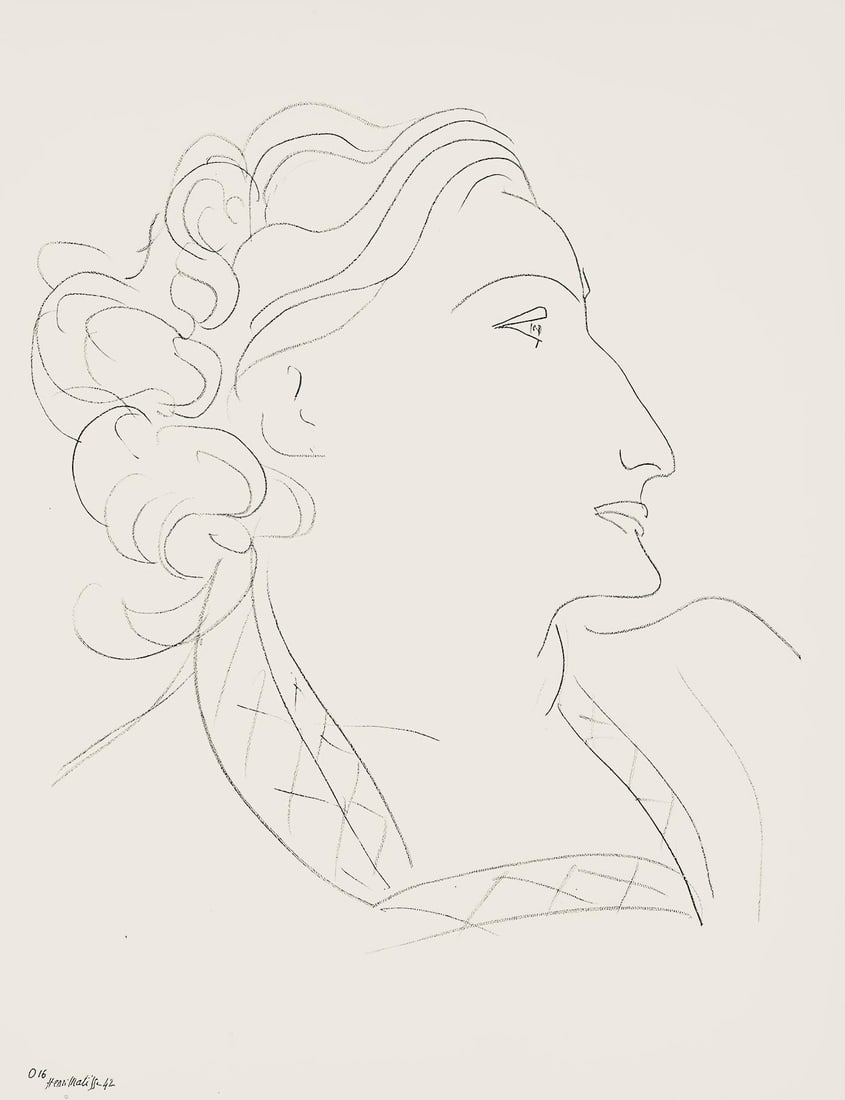 Henri Matisse, Serie O, var. 16 (Duthuit 9), Henri Matisse, Dessins, Themes et variations, Limited: Lithograph on velin pur fil paper. Paper Size: 12.875 x 9.625 inches. Excellent condition. Inscription: Signed in the plate and unnumbered, as issued. Notes: From the folio, Henri Matisse, Dessins, Th