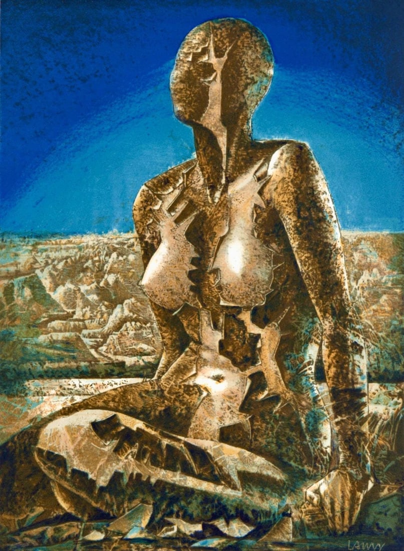 Pierre Lambert Lamy, Composition, Variations sur l'imaginaire, Limited Edition Lithograph: Lithograph on velin de Rives paper. Paper size: 14.5 x 10.75 inches. Excellent condition. Inscription: hand signed and unnumbered, as issued. Notes: From the folio, Variations sur l'imaginaire, 1972.