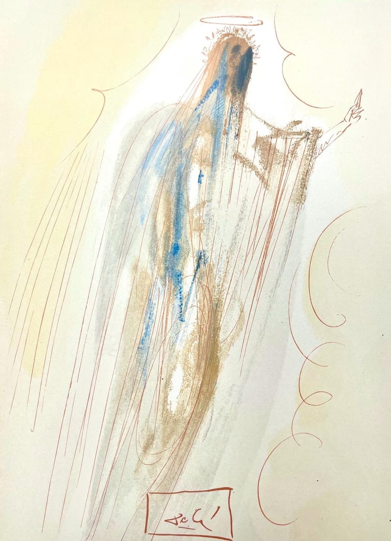 Salvador Dali, Paradies XXIX (Michler/Lopsinger 1039-1138; Field 189-200), Die Gottliche Komodie,: Woodcut in colors on velin de Rives BFK paper, mounted on velin d'Arches support, as issued. Paper size: 13 x 10.375 inches. Inscription: Signed in the block, and unnumbered, as issued. Catalogue rais