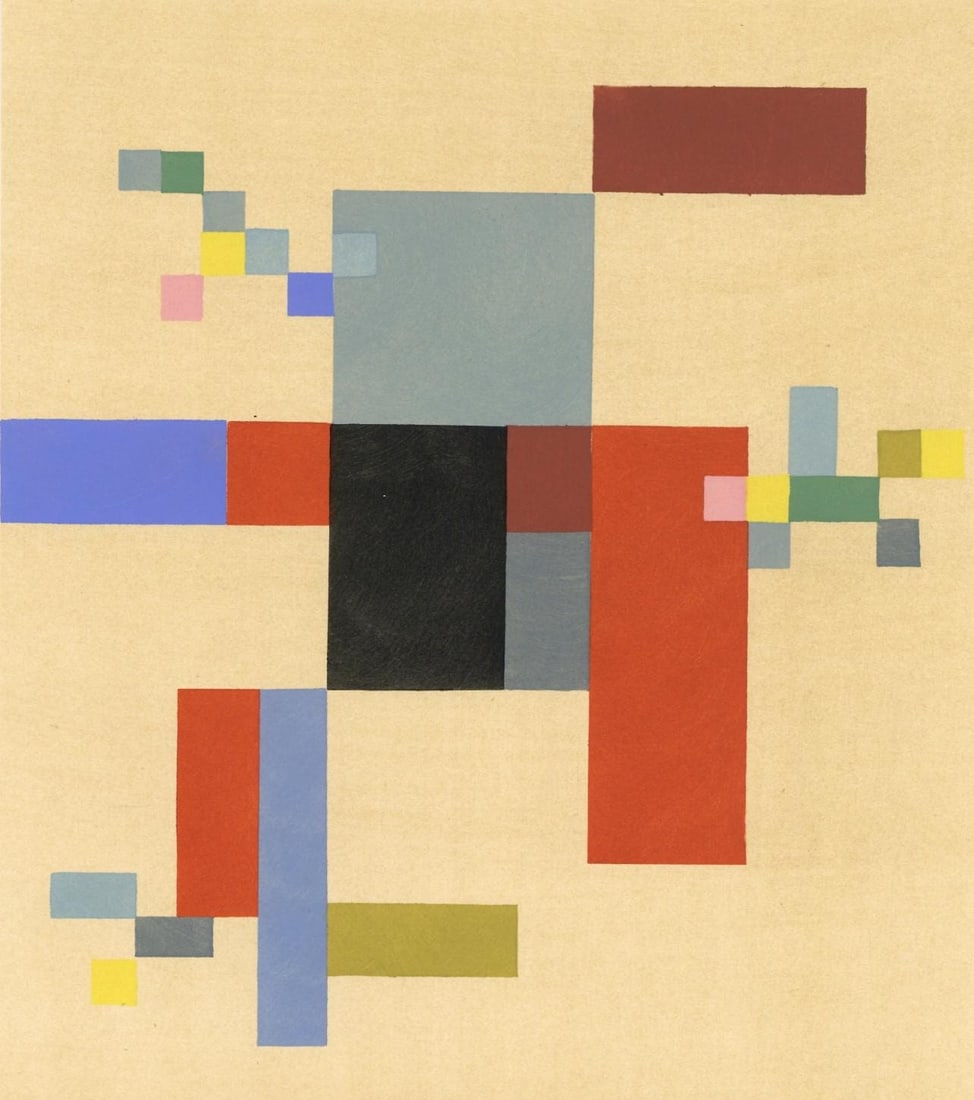 Sophie Taeuber-Arp, Composition, XXe siecle, Limited Edition Lithograph: Lithograph on velin paper. Paper Size: 12.5 x 9.75 inches. Excellent condition. Inscription: Unsigned and unnumbered, as issued. Notes: From the volume, XXe Siecle, n deg7, 1956. Published and