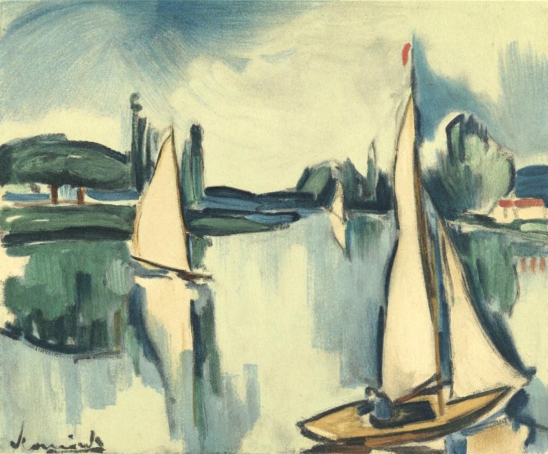 Maurice de Vlaminck, Voiliers sur la Seine, Vlaminck, Signed, Limited Edition Lithograph: Lithograph in fifteen colors on velin paper. Inscription: Signed in the plate and unnumbered, as issued. Paper Size: 12.25 x 9.5 inches; image size: 6.7 x 7.9 inches. Condition: Very good/excellent,