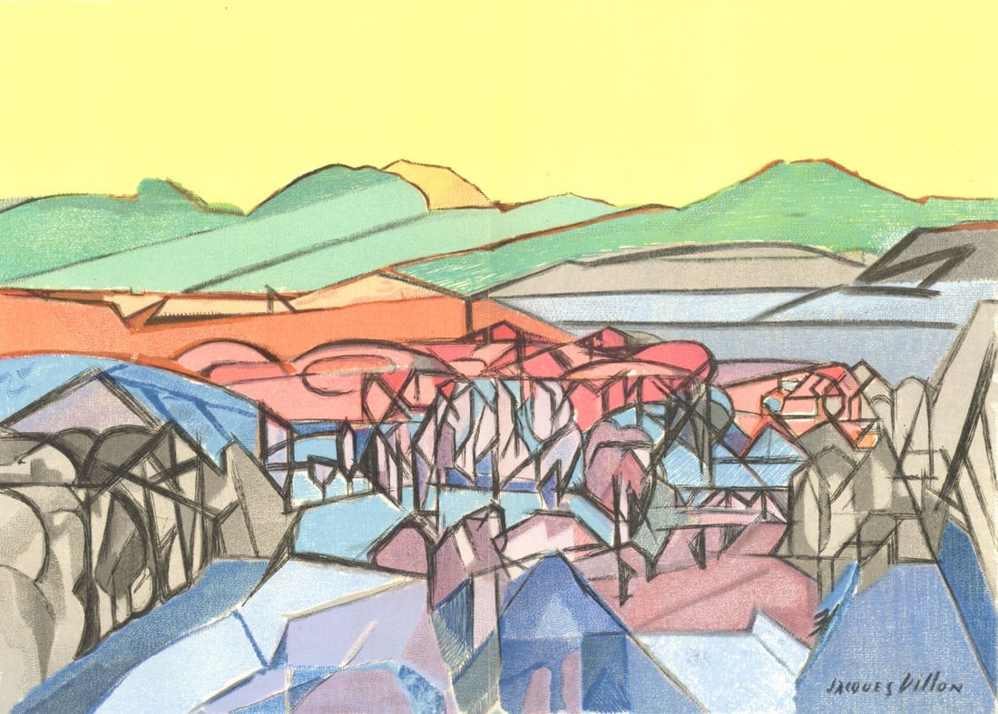 Jacques Villon, Composition, Jacques Villon ou l'Art Glorieux: Lithograph on velin du Marais paper. Unsigned and unnumbered, as issued. Paper Size: 11 x 17.4 inches. Excellent condition, with centerfold, as issued. Notes: From the volume, Jacques Villon ou l'Art