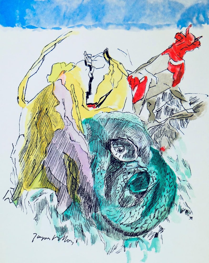 Jacques Villon, Serpent cubiste, Vingt fables de La fontaine, Limited Edition Woodcut: Woodcut on velin d'Arches paper. Paper size: 15 x 10.75 inches. Excellent condition. Inscription: signed in the plate and unnumbered, as issued. Notes: from the folio, Vingt fables de La fontaine, 196