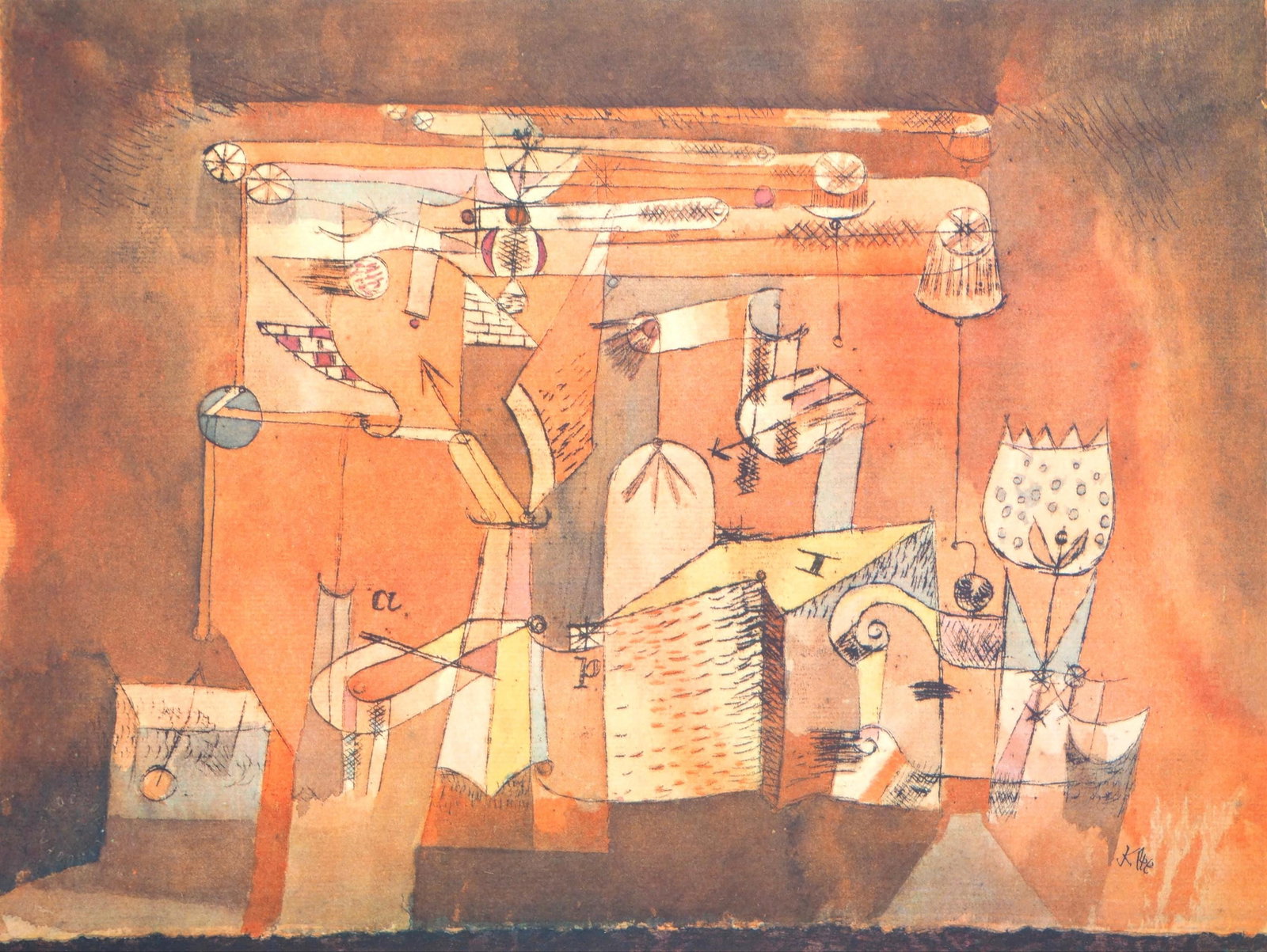 Paul Klee, Plan ciner Maschinenanlage, 12 aquarelles, Limited Edition Lithograph and Pochoir, 1964: Lithograph and pochoir on velin de Rives paper. Signed in the plate and unnumbered, as issued. Paper Size: 19.69 x 14.96 inches. Condition: Very good/excellent, consistent with age. Notes: From the fo