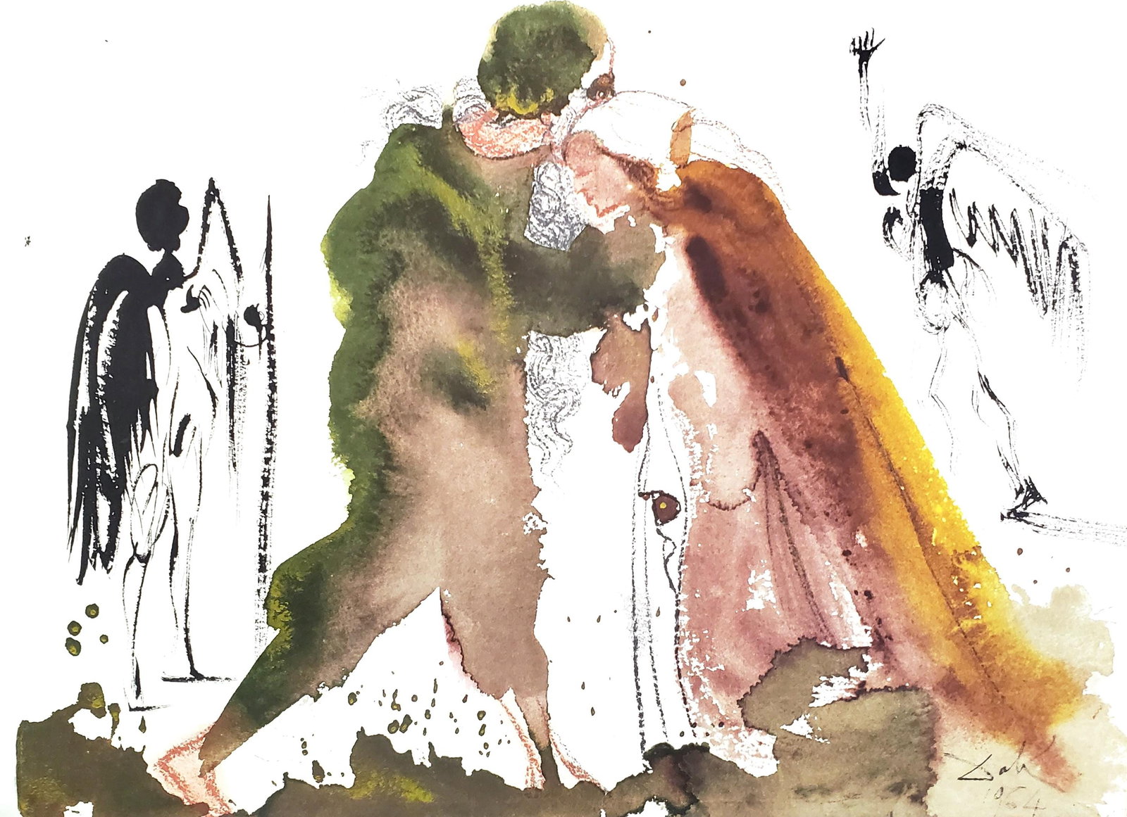 Salvador Dali, Composition (Michler/Lopsinger 1600; Field 69-3), Biblia Sacra, Limited Edition: Lithograph in colors on velin Fabriano charta ex meris pannis "ab alveo" manu fabricata, perlucidis figuris intexta paper. Paper size: 13.75 x 19 inches. Inscription: Signed in the plate and unnumbere