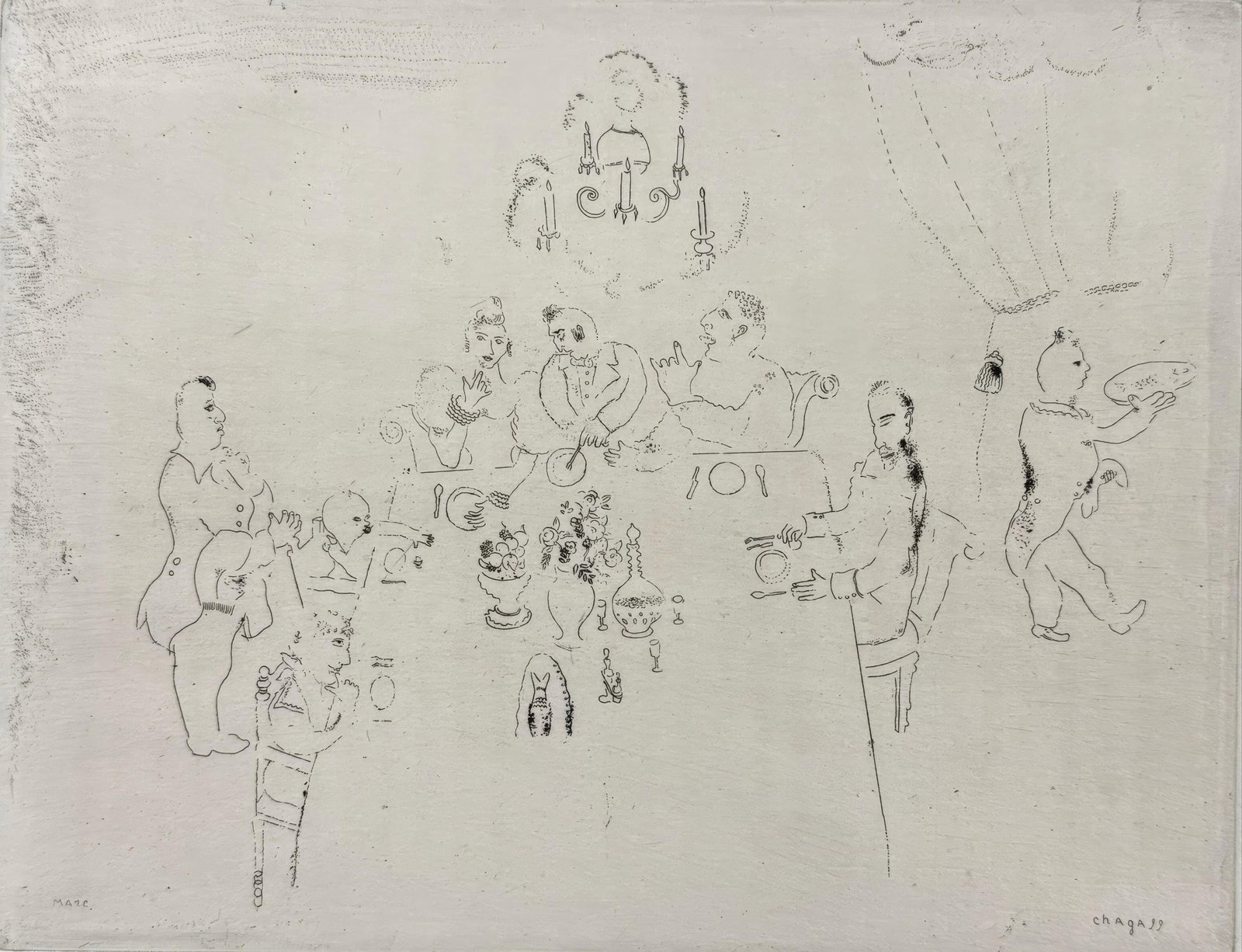 Marc Chagall, Dinner at Manilov's, from Dead Souls, Limited Edition Etching, 1923-1927 (1 of 4)
