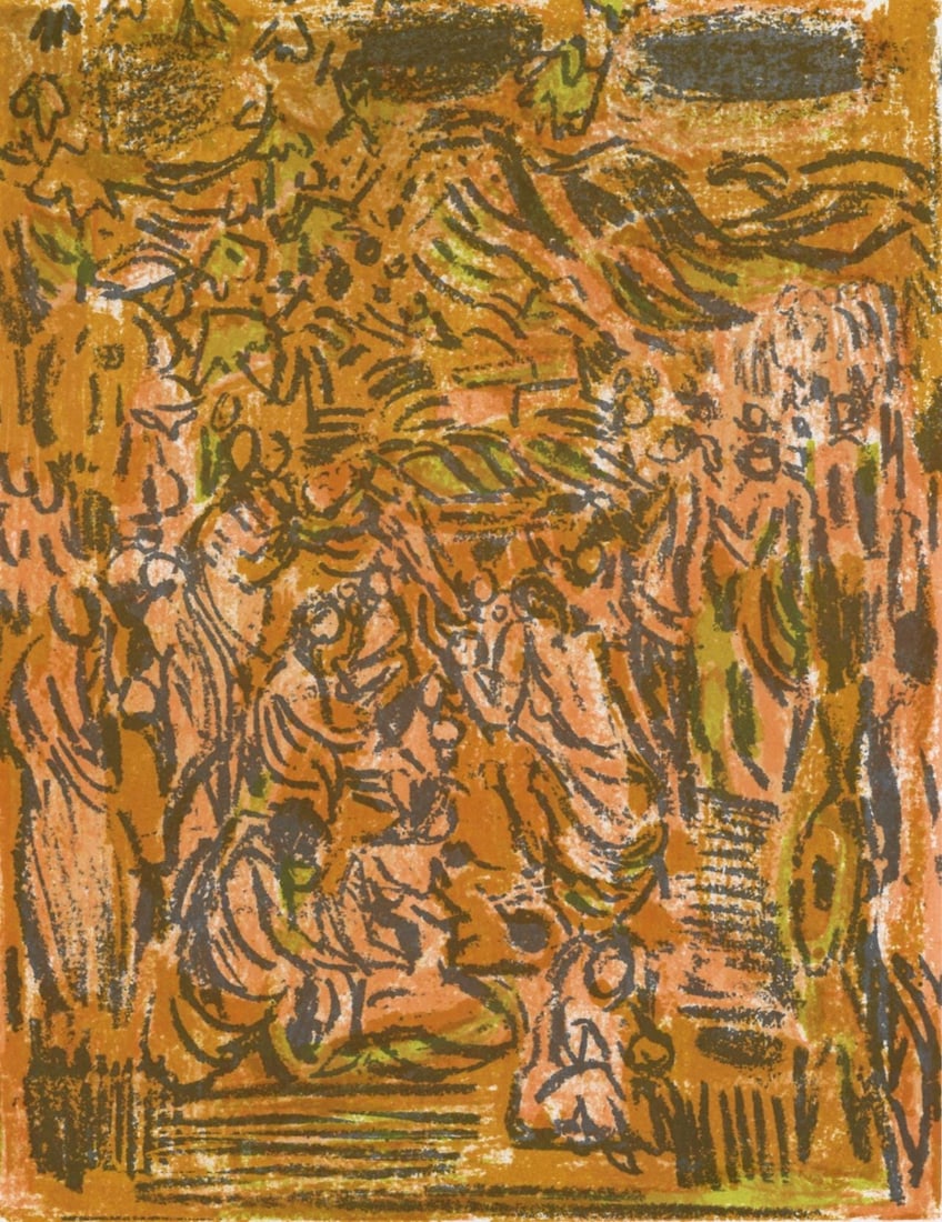 Andre Cottavoz, Composition, L'Odyssee, Limited Edition Lithograph: Lithograph on velin sirene des papeteries Arjomari paper. Paper size: 12 x 9.25 inches. Excellent condition. Inscription: Unsigned and unnumbered, as issued. Notes: From the folio, L'Odyssee, 1969. Pu