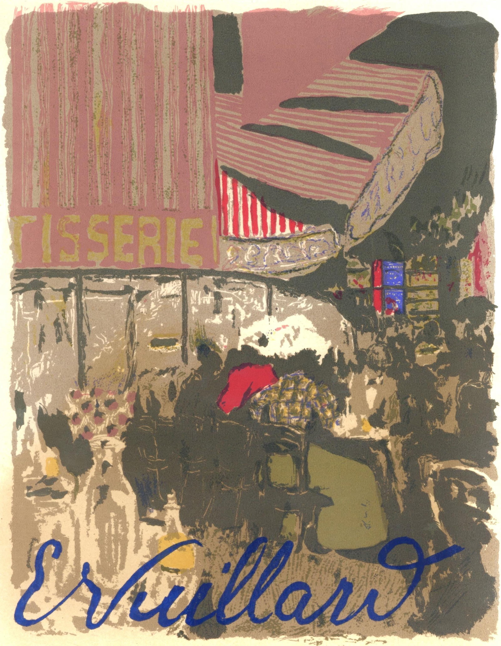 Jean-Edouard Vuillard, Interior with Pink Hangings I, from The Graphic Work of Vuillard, Limited: This exquisite lithograph by Jean-Edouard Vuillard (1868-1940), titled La Patisserie (The Pastry Shop), from L'oeuvre grave de Vuillard (The Graphic Work of Vuillard), originates from the 1948 edition