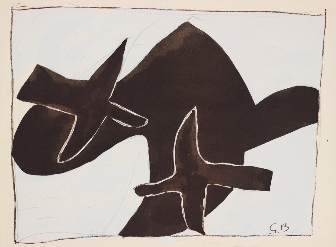 Georges Braque, Composition, Braque Espaces, 13 Dessins, Lavis, Aquarelles, Limited Edition: Lithograph and stencil on velin papier a la cuve du moulin richard de bas specialement filigrane pour cette edition paper. Paper size: 15.75 x 19.094 inches. Excellent condition. Inscription: signed i