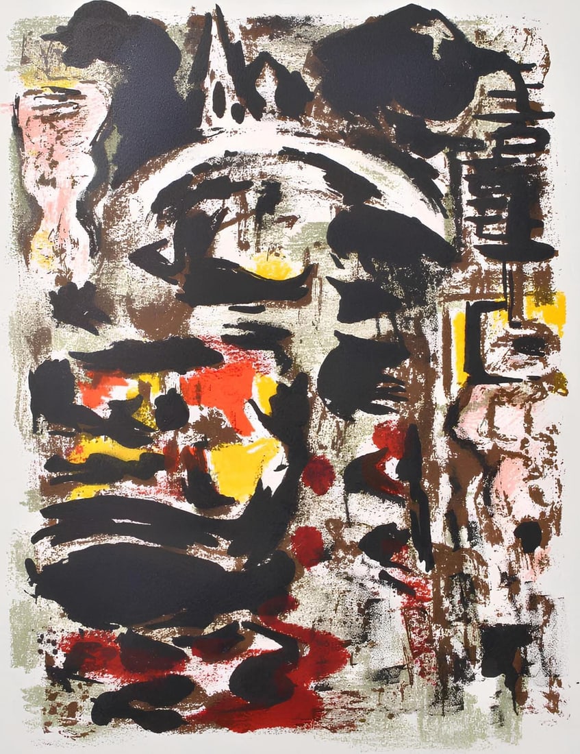 Alexandre Garbell, Composition, Œuvres completes d'Albert Camus, Limited Edition Lithograph: Lithograph on velin d'Arches filigrane paper. Paper Size: 11 x 8.5 inches. Excellent condition. Inscription: Unsigned and unnumbered, as issued. Notes: From the volume, Œuvres completes d'Albert Camu