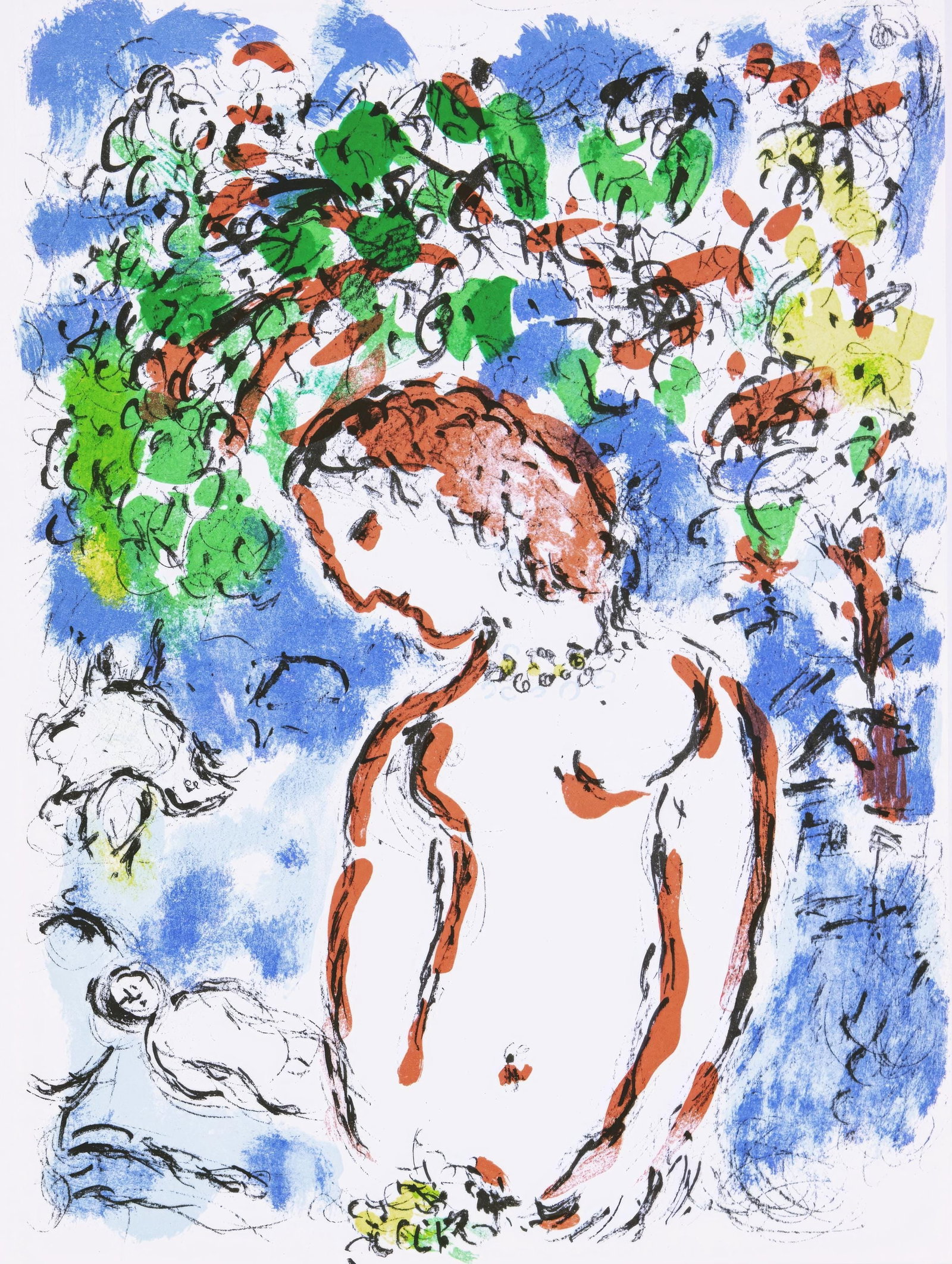 Marc Chagall, Spring Day, from Derriere le miroir, Limited Edition Lithograph, 1972: This exquisite lithograph by Marc Chagall (1887-1985), titled Jour de Printemps (Spring Day), from the folio Derriere le miroir, No. 198, originates from the 1972 edition published by Maeght Editeur,