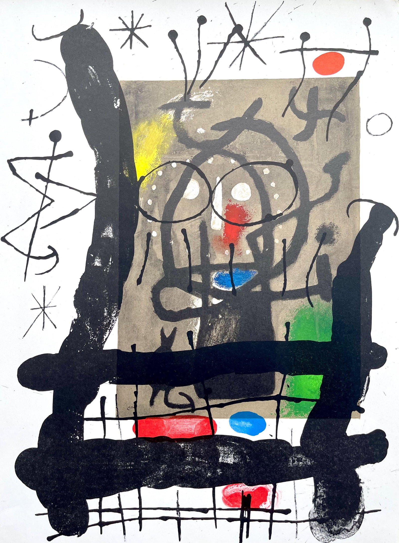 Joan Miro, Composition (Cramer 102; Mourlot 428-449), Derriere le miroir, Limited Edition Lithograph: Lithograph on velin paper. Paper Size: 15 x 11 inches. Excellent condition. Inscription: Unsigned and unnumbered, as issued. Notes: From Derriere le miroir, N deg 151-152, 1965. Published by Aime