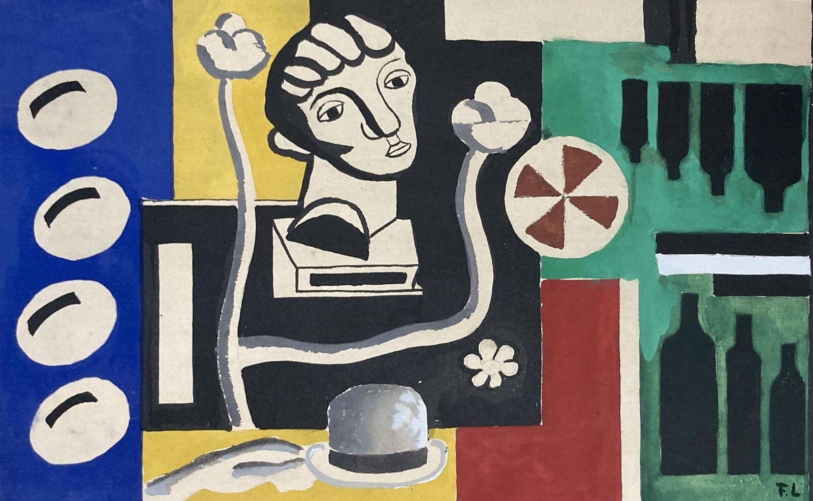 Fernand Leger, Composition, Contrastes, Limited Edition Lithograph: Lithograph and stencil on papier a la cuve du moulin Richard de Bas specialement filigrane pour cette edition paper. Paper size: 15.25 x 20.25 inches. Excellent condition. Inscription: signed in the p