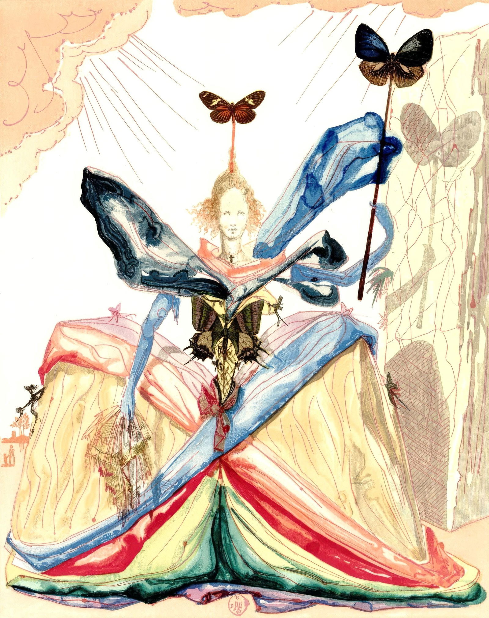 Salvador Dali, Untitled, from The Three-Cornered Hat, Limited Edition Engraving, 1958: This exquisite engraving by Salvador Dali (1904-1989), titled Sans titre (Untitled), from the folio Le Tricorne (The Three-Cornered Hat), originates from the 1958 edition published by Editions du Roch