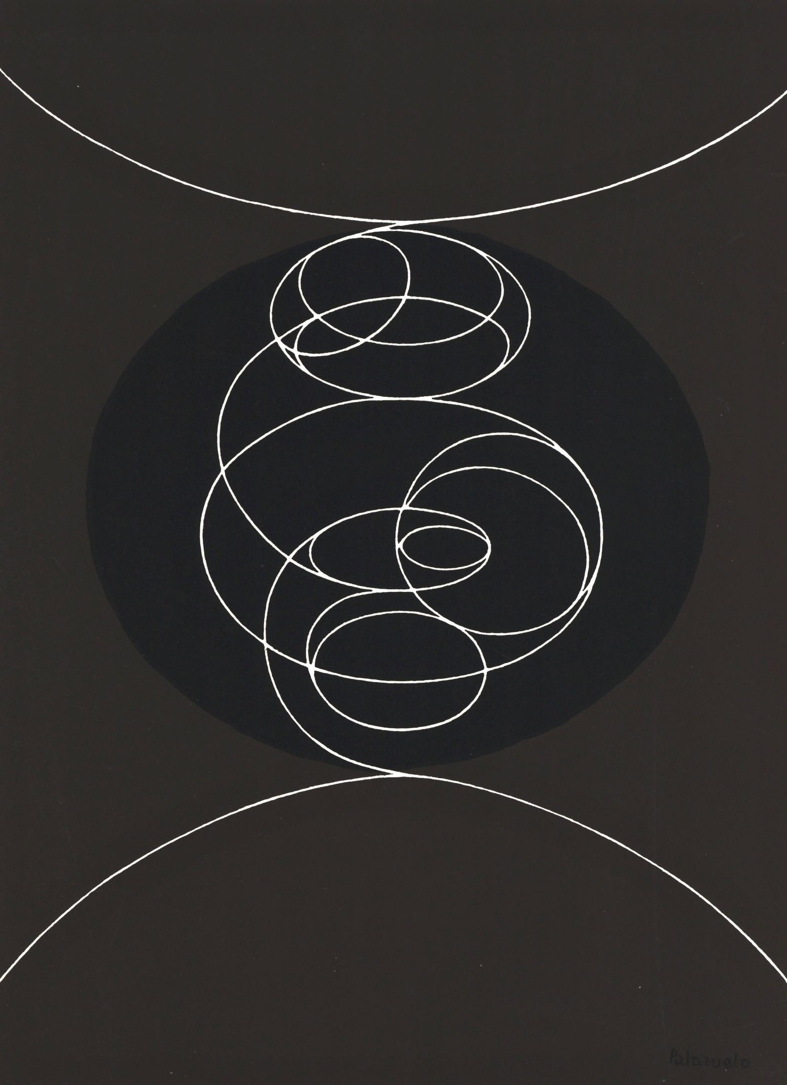 Pablo Palazuelo, Composition, Hommage a Aime et Marguerite Maeght, Derriere le miroir, Limited: Silkscreen on velin paper. Paper Size: 15 x 11 inches. Inscription: Signed in the plate and unnumbered, as issued. Notes: From the folio, Derriere le miroir, N deg 250, Hommage a Aime et Marguerite Ma