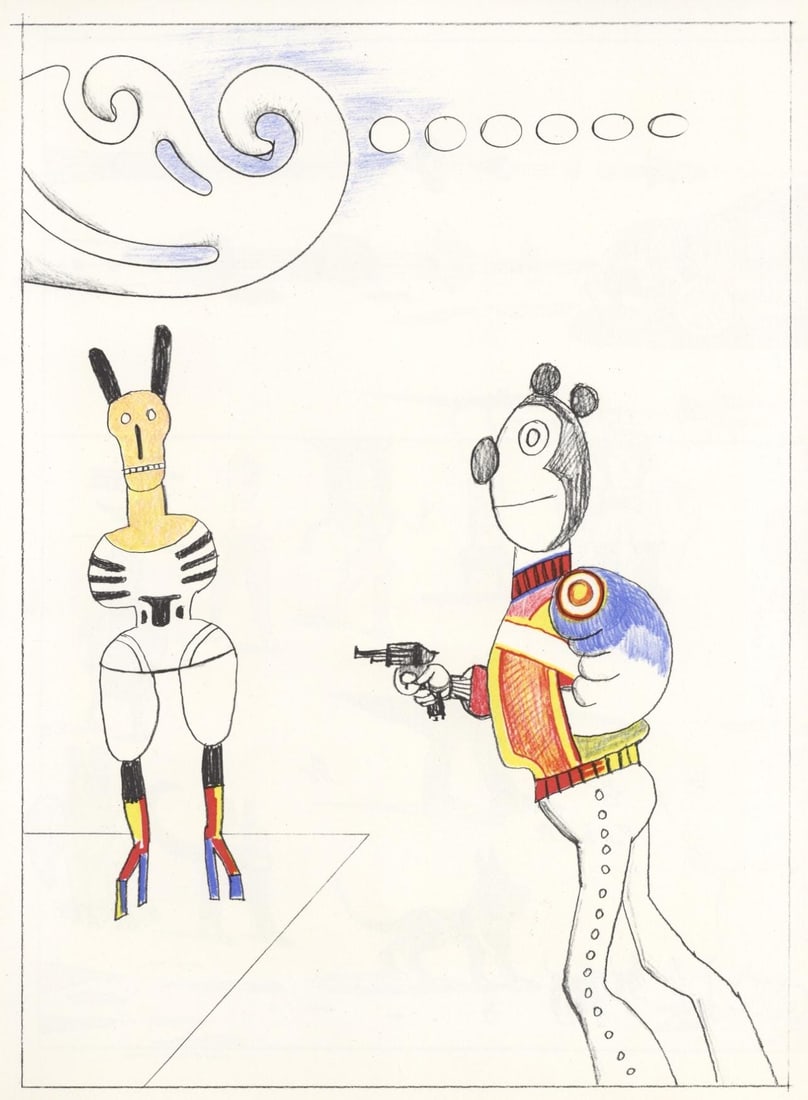 Saul Steinberg, Composition, Derriere le miroir, Limited Edition Lithograph: Lithograph on velin paper. Paper Size: 15 x 11 inches. Excellent condition. Inscription: Unsigned and unnumbered, as issued. Notes: From Derriere le miroir, N deg 224, 1977. Published by Aime Maeght,