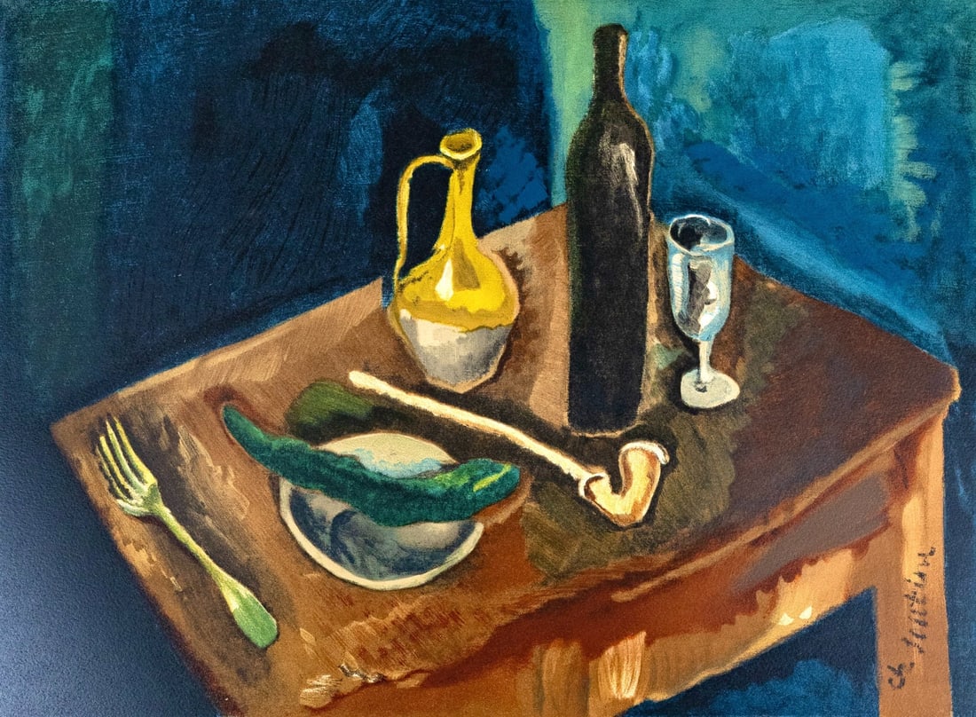 Chaim Soutine, Nature morte a la pipe, Soutine, Collection Pierre Levy, Limited Edition Lithograph: Lithograph on velin d'Arches paper. Inscription: Unsigned and unnumbered. Paper Size: 20 x 26 inches. Excellent condition. Notes: From the folio, Soutine, I, Collection Pierre Levy, 1966; published by